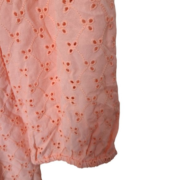 Torrid Womens 0X Peach 3/4 Sleeves Voile Eyelet Smocked Babydoll Blouse Top NWT - Picture 5 of 11